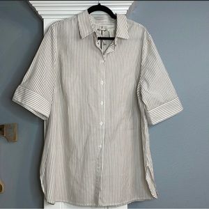 NEW CHICOS BUTTON DOWN TIE BACK STRIPES SHIRT SHORT SLEEVE WHITE TAN SIZE XL (3)